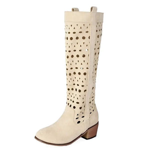 Cowboyboots i mocka med utskuret mönster och rund tå Vit / 35