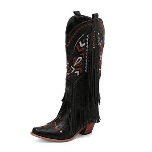 Cowboyboots med broderad design och eleganta fransar