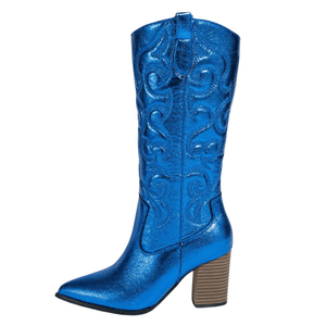 Cowboyboots med broderad metallisk yta och spetsig tå