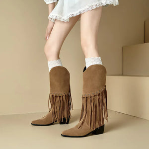 Cowboyboots med fransar i mjuk mockalook