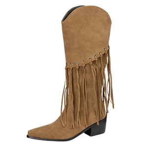 Cowboyboots med fransar i mjuk mockalook Ljusbrun / 35