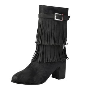 Cowboyboots med fransar och blockklack Svart / 35