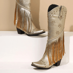 Cowboyboots med Fransar och Präglad Läderlook