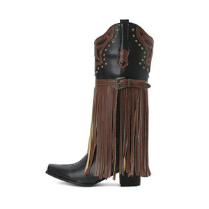 Cowboyboots med tofsar och broderad retrodesign Svart / 35
