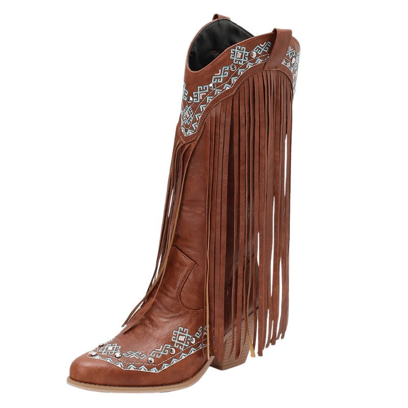 Cowboyboots med tofsar och broderad vintageinspirerad design Brun / 35