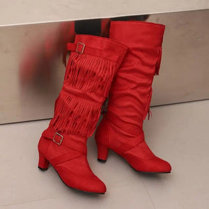 Cowboyboots med tofsar och spänndetaljer i mockalook