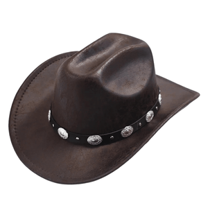 Cowboyhatt i mörk läderlook med silverdekorationer Mörkbrun / One Size