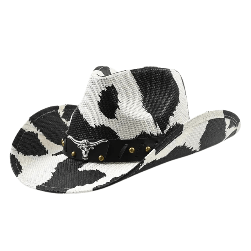 Cowboyhatt med koskinnsmönster Svartvitt koskinn / 56-58cm