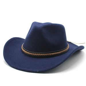 Cowboyhatt med läderfläta Marinblå / 56-58cm