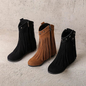 Cowgirl-Ankelboots i Mocka med Fransar och Stjärnor