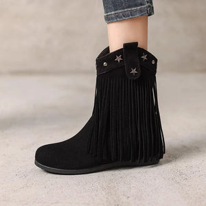 Cowgirl-Ankelboots i Mocka med Fransar och Stjärnor