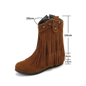 Cowgirl-Ankelboots i Mocka med Fransar och Stjärnor