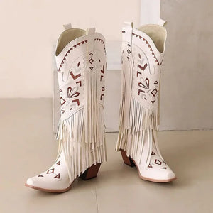 Cowgirl Boots med Fransar och Broderi
