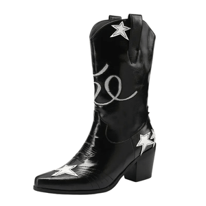 Cowgirl Boots med Stjärnbroderi Svart / 35