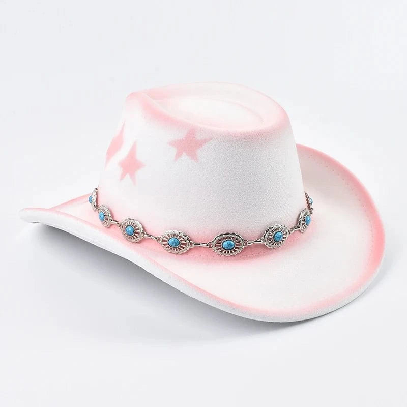 Cowgirlhatt i filt med rosa stjärnor Vit och rosa / Kan justeras