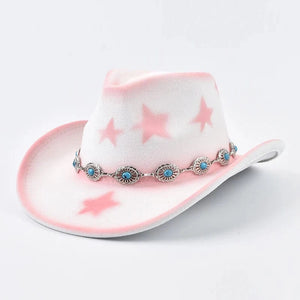 Cowgirlhatt i filt med rosa stjärnor Vit och rosa / Kan justeras