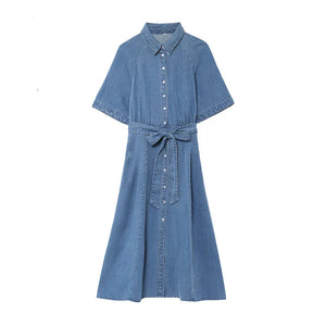 Denimskjortklänning med skärp Blå / XS