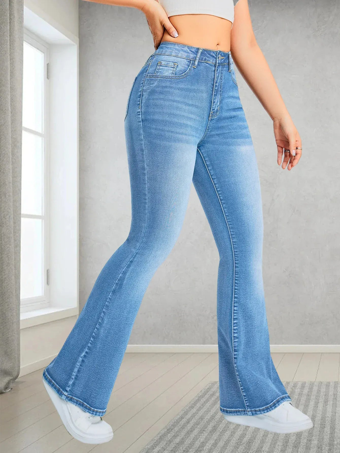 Elastiska damjeans flare med hög midja