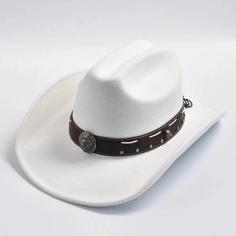 Filthatt Cowboy med Läderbälte Vit / One Size