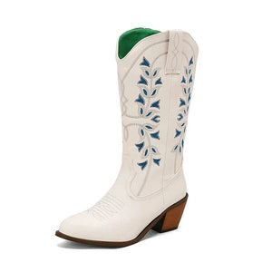 Höga Cowboyboots med Broderi för Dam Vit / 34