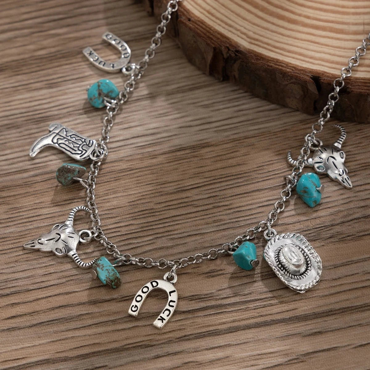 Halsband med western-berlocker och turkos Silver