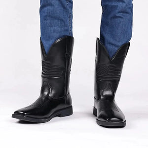 Cowboy Boots Herr i Skinnimitation med Fyrkantig Tå