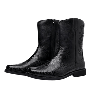 Låga Cowboy Boots Herr i Alligatormönster med Dragkedja