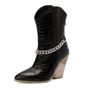 Låga Cowboyboots med Kedja och Hög Klack Svart / 35
