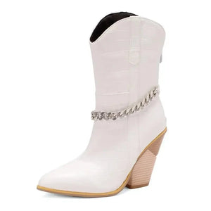 Låga Cowboyboots med Kedja och Hög Klack Vit / 35
