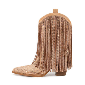Låga Cowboyboots med Strassfransar för Dam