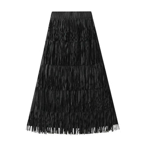 Lång festkjol med fransvolanger Svart / One Size