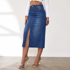 Lång Jeanskjol med Slits Blå / S