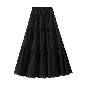 Lång kjol med volanger och spetsdetaljer Svart / One Size