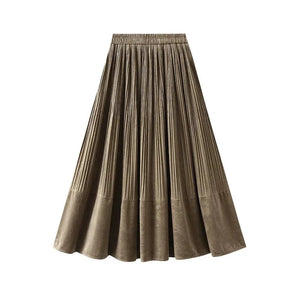 Lång kjol sammet Khaki / One Size