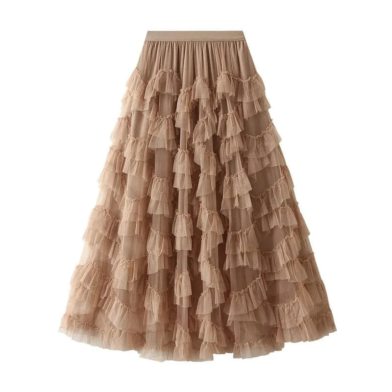Lång kjol tyll Khaki / One Size