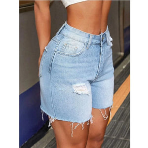 Ljusblå ripped jeans shorts