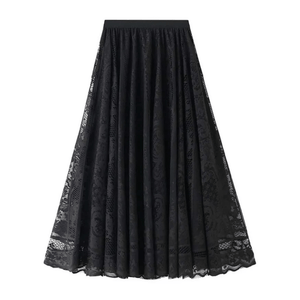 Maxikjol i bohemisk spets Svart / One Size