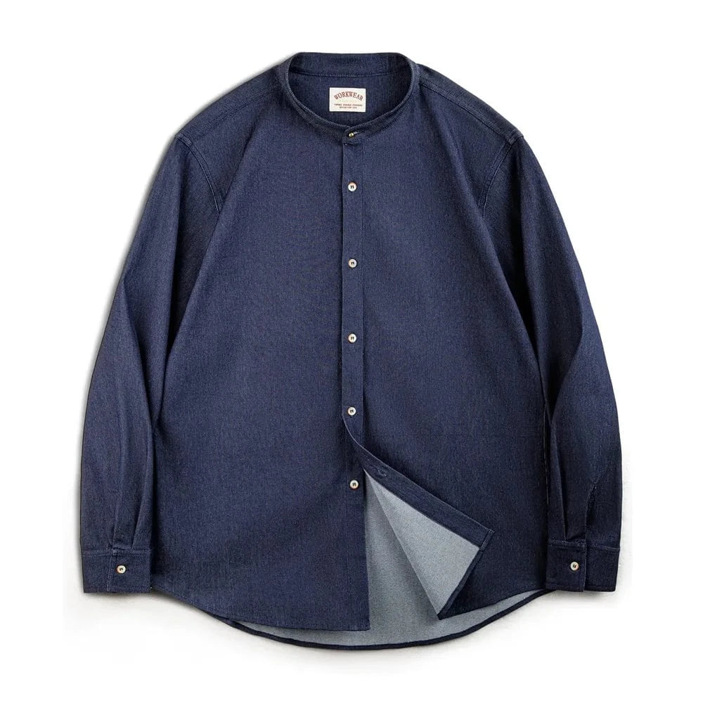 Mörkblå denimskjorta med murarkrage