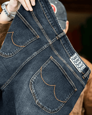 Mörkblå raka jeans i vintage-stil för herr