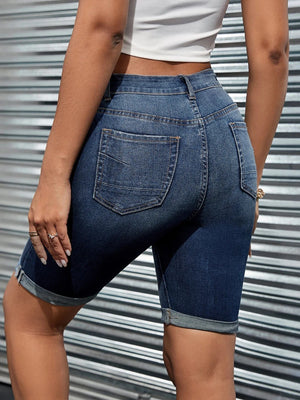 Mörkblå slim jeans shorts