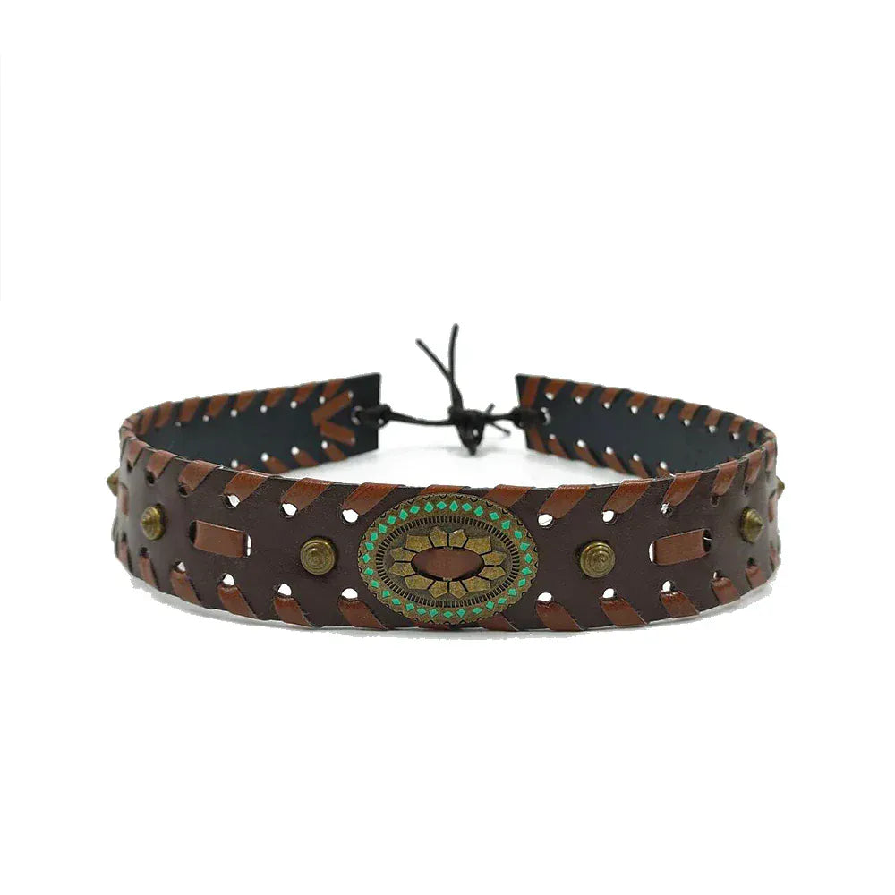 Mörkbrunt westernhattband med metallconcho Mörkbrun / 1 stycke