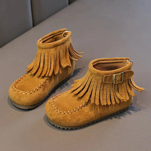 Cowboyboots för Barn i Mjuk Mockastil med Fransar