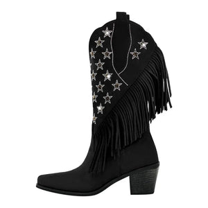 Cowgirl Boots med Amerikansk Flagga och Fransar Svart / 46