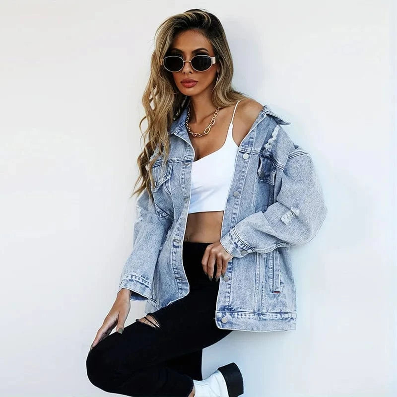 Oversize jeansjacka dam Blue / S