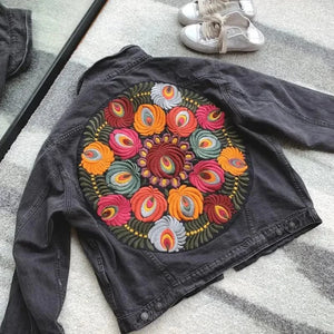 Oversize jeansjacka dam med blombroderi