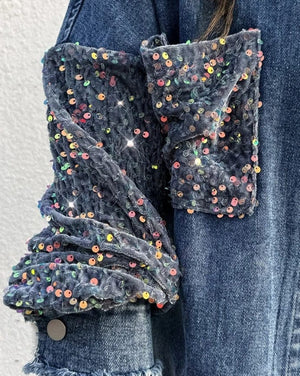 Oversize jeansjacka dam med paljetter