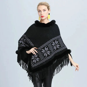Poncho med päls Svart / One Size