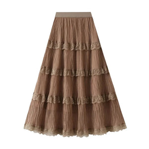 Ranch-inspirerad kjol med spets och volanger Khaki / One Size