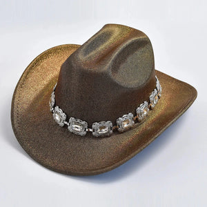 Rhinestone Fedora Cowboyhatt Brons / One Size