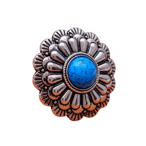 Silver Concho med 3D-Blomdesign och Färgad Pärla Blå pärla / 2st